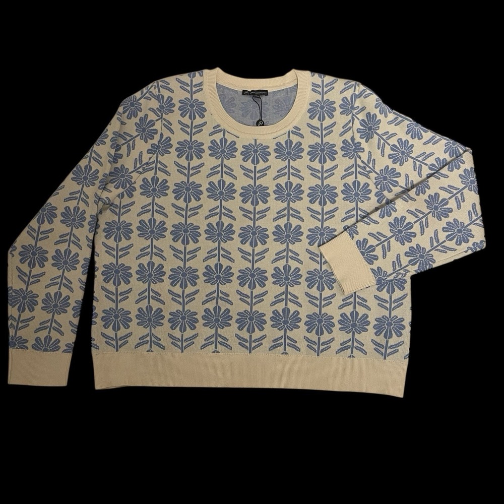 Adrianna Papell Floral Jacquard Pullover Sweater Womens XL‎ Blue  Laganlook NWT